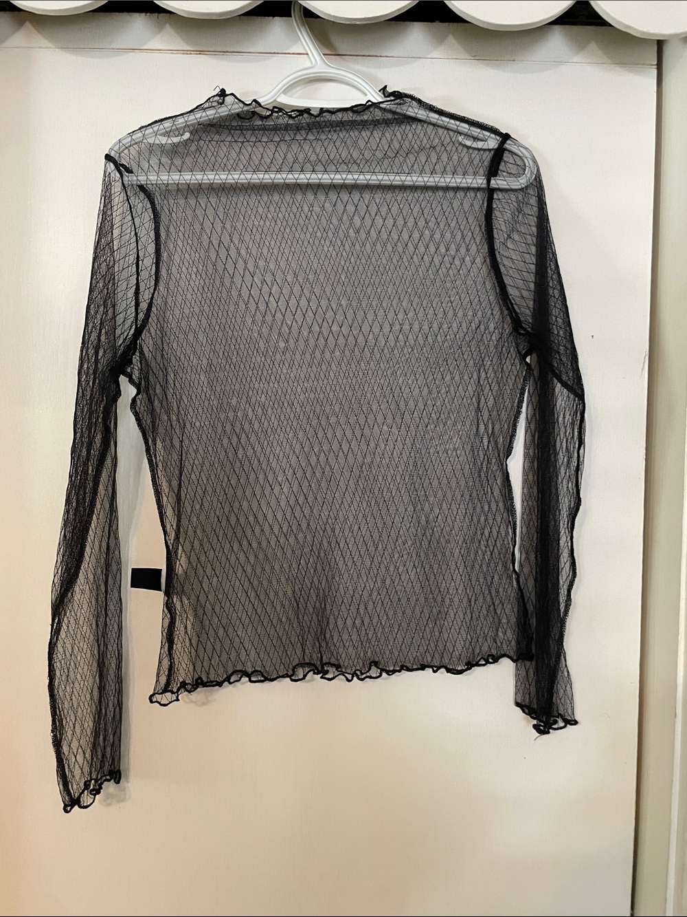 SHEIN Black Diamond Mesh Long-Sleeve Top
